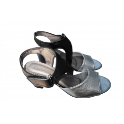 Sandały damskie skóra srebro-czarne obc7cm nr37