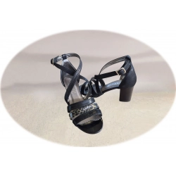 Sandały damskie skórzane czarne obcas 6 cm nr..35