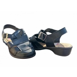 Skórzane sandały  CZARNE na bardzo szeroka stopę teg K NR 38