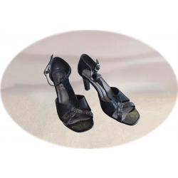 Sandały damskie  ze skóry czarne obc.7 cm nr.37