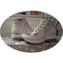 Skórzane buty sportowe białe-srebro 37