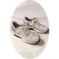 Skórzane sneakersy Natalii tęg. G beż+srebro nr 37