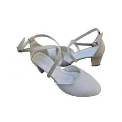 Sandały damskie ze skóry ecru obcas 5cm nr.37