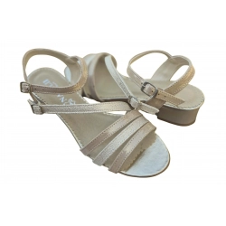 Sandały damskie ze skóry beżowe obcas 4 cm nr.37