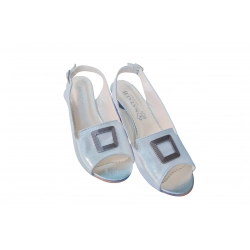 Sandały damskie ze skóry srebro_satyna nr.37 obc.6