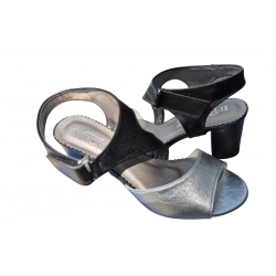 Sandały damskie skóra srebro-czarne obc7cm nr37