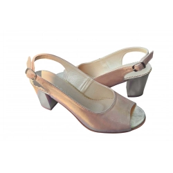 Sandały damskie ze skóry beżowe obcas 7cm nr.37