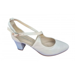Sandały damskie ze skóry ecru obcas 6cm nr.37