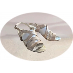 Sandały damskie ze skóry beżowe obcas 6 cm nr..36