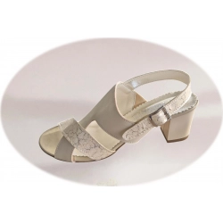 Sandały damskie ze skóry ecru obcas 6cm nr.40