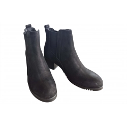 Botki damskie z nubuku czarne obc.6cm nr.37