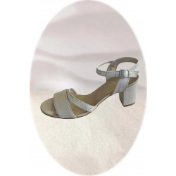 Sandały damskie ze skóry beż obcas 6cm nr.37