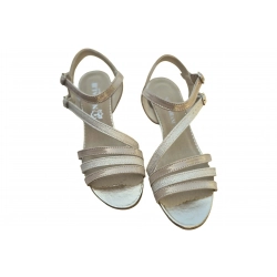 Sandały damskie ze skóry beżowe obcas 4 cm nr.37