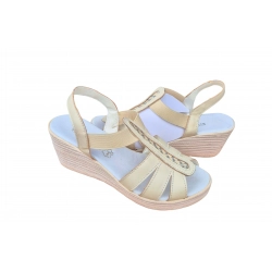 Sandały damskie ze skóry beż kot.6cm nr.37