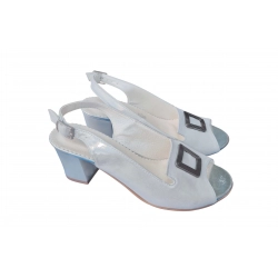 Sandały damskie ze skóry srebro_satyna nr.37 obc.6