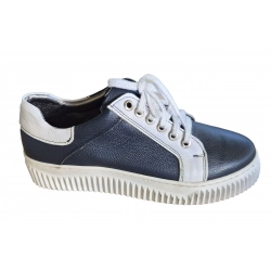 Skórzane buty sportowe  granat podeszwa 4cm nr..37