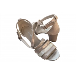 Sandały damskie skórzane beżowe obc.6 cm nr.37