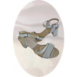 Sandały damskie ze skóry beż obcas 6cm nr.37