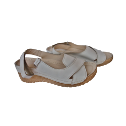 Skórzane sandały beżowe koturn 5 cm nr 37