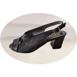 Sandały damskie ze skóry czarne obcas 5 cm nr.37
