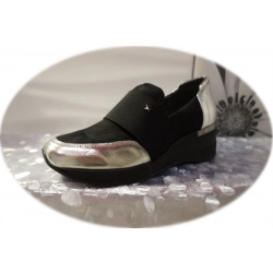 Damskie snickersy czarno-srebrne obcas 4 cm nr 37