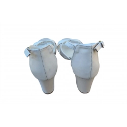 Sandały damskie ze skóry ecru obcas 6cm nr.37