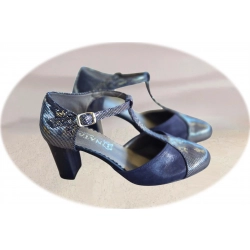 Sandały damskie skórzane granat obcas 6 cm nr.35