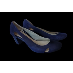 Skórzane sandały granatowe obcas 6 cm nr 40
