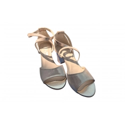 Sandały damskie ze skóry beż obcas 5cm nr.37