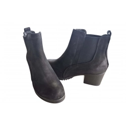 Botki damskie z nubuku czarne obc.6cm nr.37