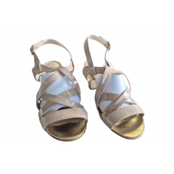 Sandały damskie skórzane  beż obcas 6cm nr.41