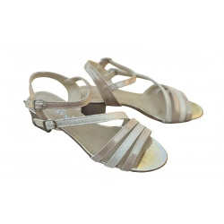 Sandały damskie ze skóry beżowe obcas 4 cm nr.37