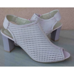 Skórzane sandałki FASHION obcas 8 cm ażur róż  40