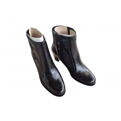Filipczyk czarne botki ze skóry obcas 5,5 cm nr.40