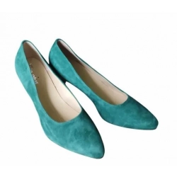 SKÓRZANE czółenko szpilki  zielone  szersze  42