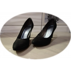 Skórzane czółenka Natalii czarne obcas 8 cm 41