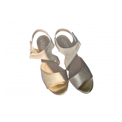 Sandały damskie skóra zlote-ecru obc.7cm nr37