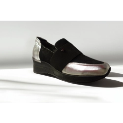 Damskie snickersy czarno-srebrne obcas 4 cm nr 37