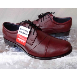 Skórzane BUTY MESKIE szerokie TĘGOSĆ H BORDO 42