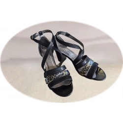 Sandały damskie skórzane czarne obcas 6 cm nr..35