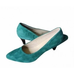 SKÓRZANE czółenko szpilki  zielone  szersze  42