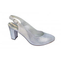 Sandały damskie srebrne skórzane  obc.8 cm nr.37