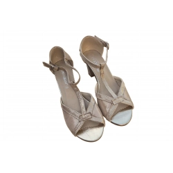 Beżowe sandały damskie ze skóry obc.6 cm nr.37