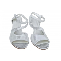 Sandały damskie ze skóry srebrne obcas 6 cm nr.37