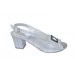 Sandały damskie ze skóry srebro_satyna nr.37 obc.6