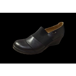 Skórzane półbuty czarne koturn 5,5 cm nr 41