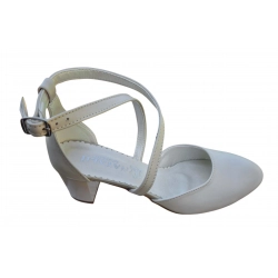 Sandały damskie ze skóry ecru obcas 5cm nr.37