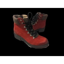 Skórzane trapery czerwone nubuk obcas 4 cm nr 36