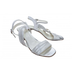 Sandały damskie ze skóry srebrne obc. 8 cm nr.37