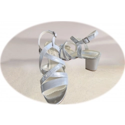 Sandały damskie skórzane srebrne obcas 6cm nr.37